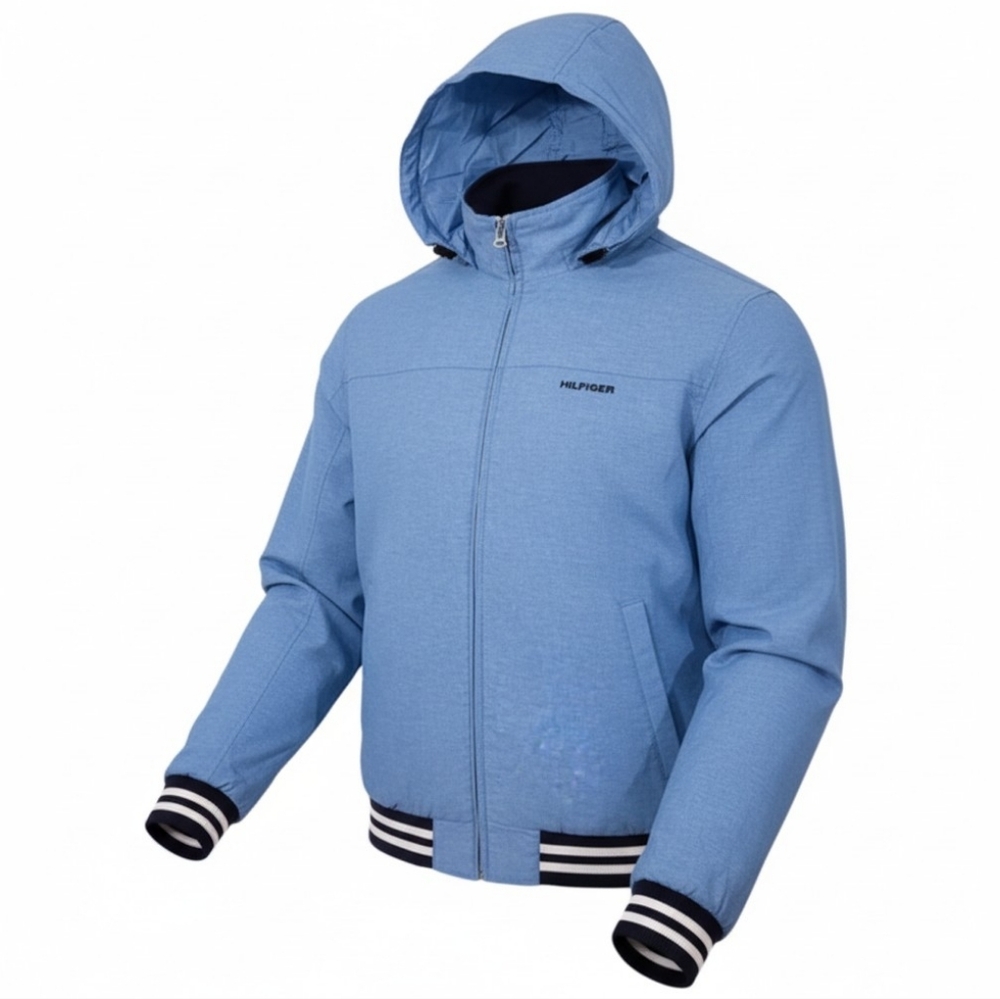Tommy Hilfiger Regatta Chambray Hooded Bomber Jacket Men's XL